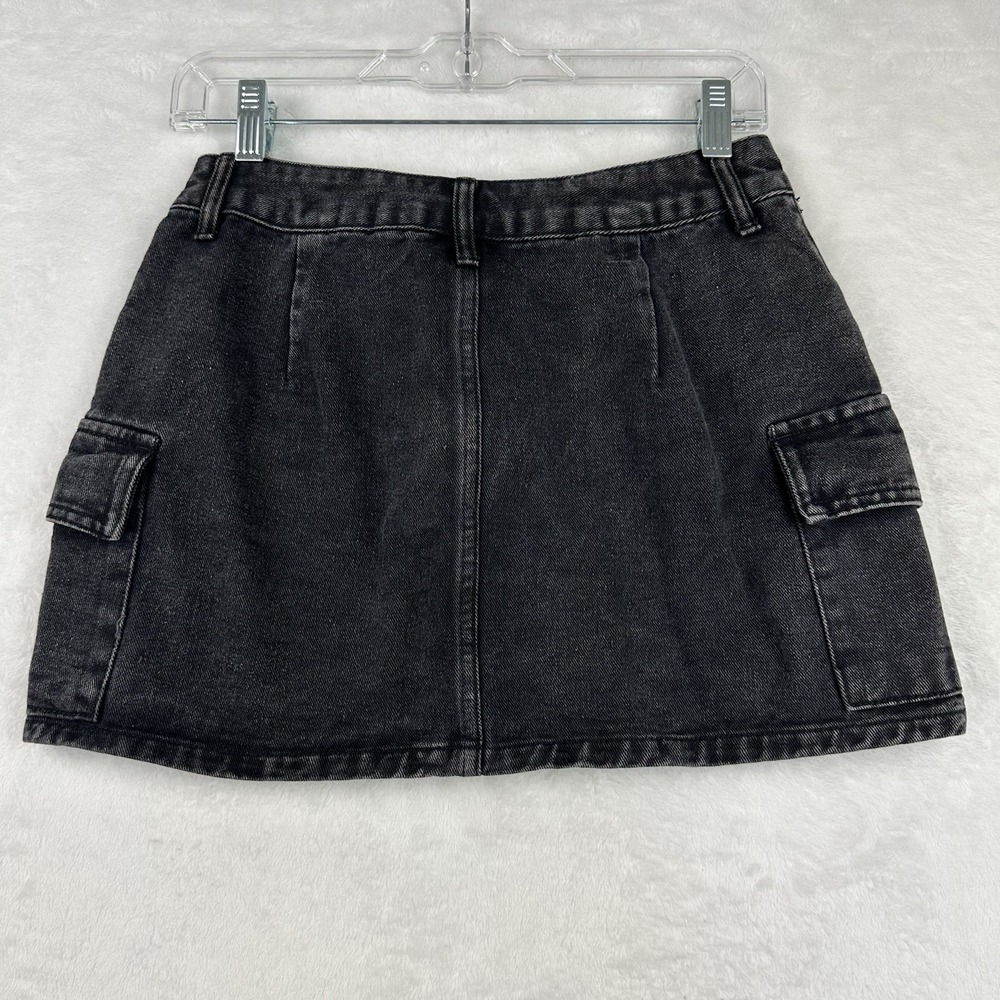 Shein Womens Black Washed Denim Skirt Small 4 Side Cargo Pockets‎ - Picture 7 of 13